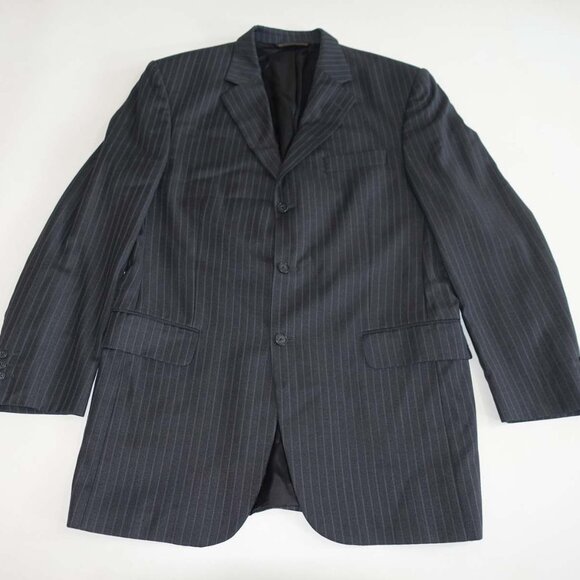 Valenza Men's Pinstripe Suit Jacket 42 Long Charcoal Gray Zelander Loro Piana